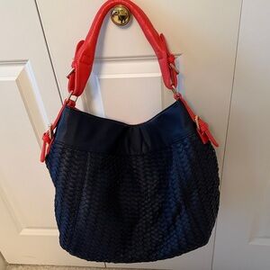Deux Lux Navy and Red Woven Hobo Bag